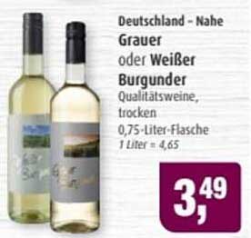 Grauer oder Weißer Burgunder Qualitätsweine, trocken, 0,75-Liter-Flasche