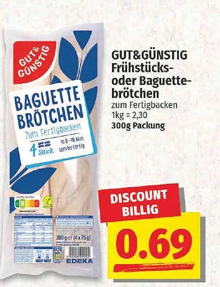 GUT& GÜNSTIG Frühstücks- oder Baguettebrötchen zum Fertigbacken