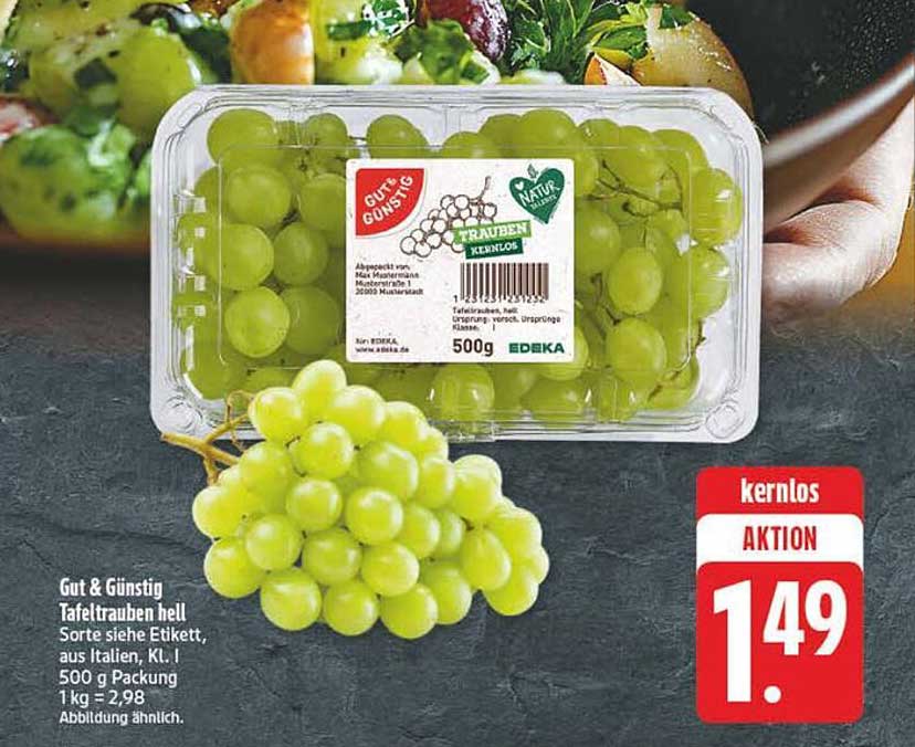 Gut & Günstig Tafeltrauben hell, kernlos, 500 g
