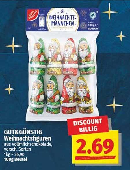GUT & GÜNSTIG Weihnachtsfiguren aus Vollmilchschokolade, verschiedene Sorten