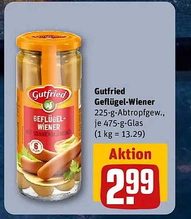 Gutfried Geflügel-Wiener, 225-g-Abtropfgewicht, je 475-g-Glas