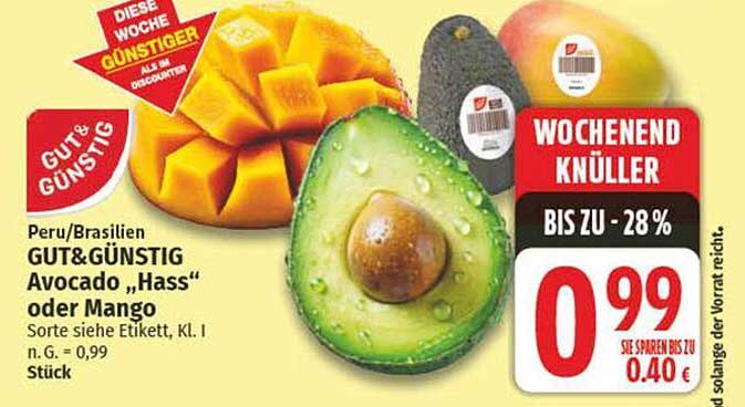GUT&GÜNSTIG Avocado "Hass" oder Mango für nur 0,99 € Stück