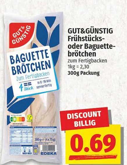 GUT&GÜNSTIG Frühstücks- oder Baguettebrötchen zum Fertigbacken