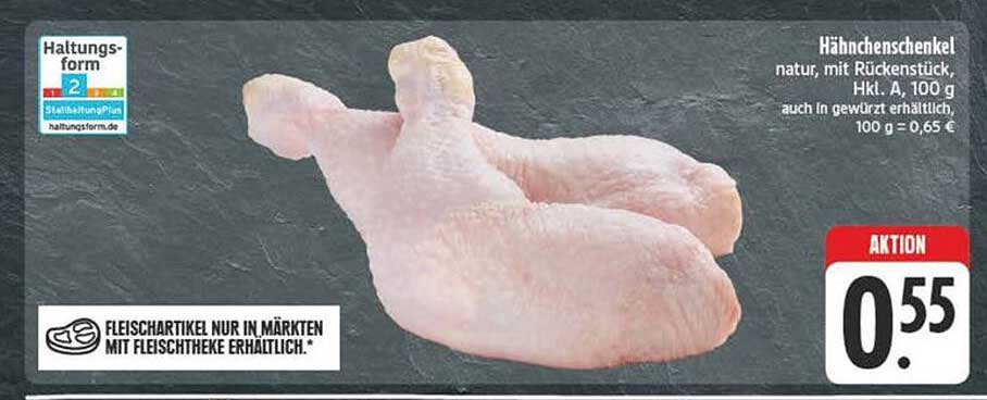 Hähnchenschenkel natur, mit Rückenstück, HkL A, 100 g