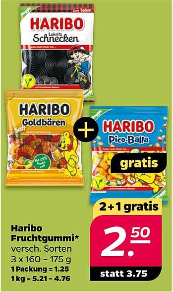 Haribo Fruchtgummi 2+1 gratis - für unwiderstehlichen Genuss!