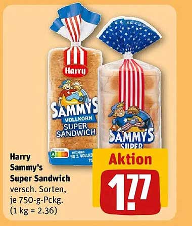 Harry Sammy's Super Sandwich 750 g, verschiedene Sorten