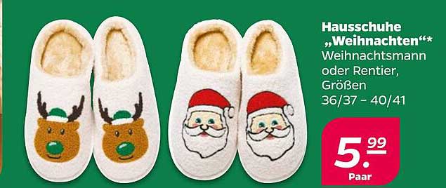 Hausschuhe „Weihnachten“ – Weihnachtsmann oder Rentier, Größen 36/37 – 40/41