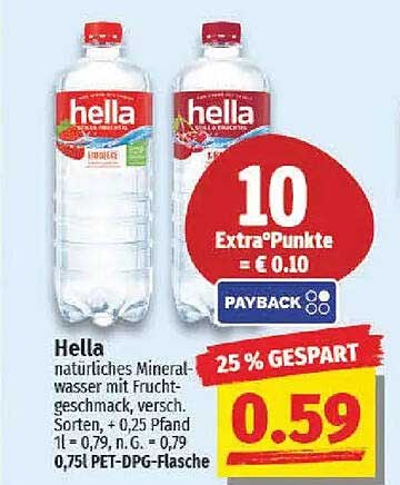 Hella natürliches Mineralwasser mit Fruchtgeschmack, verschiedene Sorten