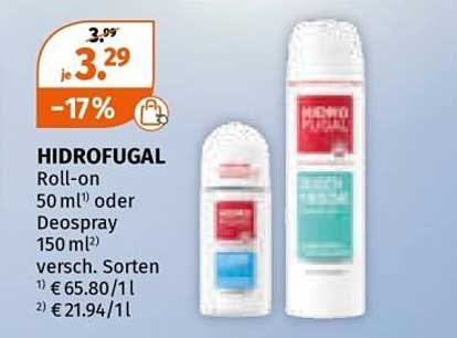 HIDROFUGAL Roll-on 50 ml oder Deospray 150 ml - Jetzt im Angebot!