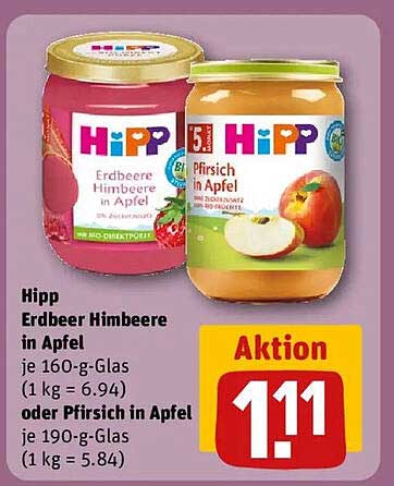 Hipp Erdbeer Himbeere in Apfel + Pfirsich in Apfel
