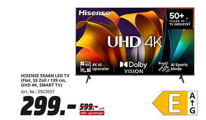 HISENSE 55A6N LED TV (Flat, 55 Zoll / 139 cm, UHD 4K, SMART TV)