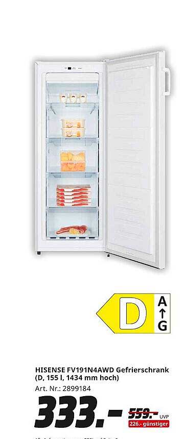 HISENSE FV191N4AWD Gefrierschrank (D, 155 l, 1434 mm hoch)