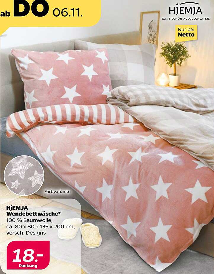 HjEMJA Wendebettwäsche* 100 % Baumwolle, ca. 80 x 80 + 135 x 200 cm, versch. Designs