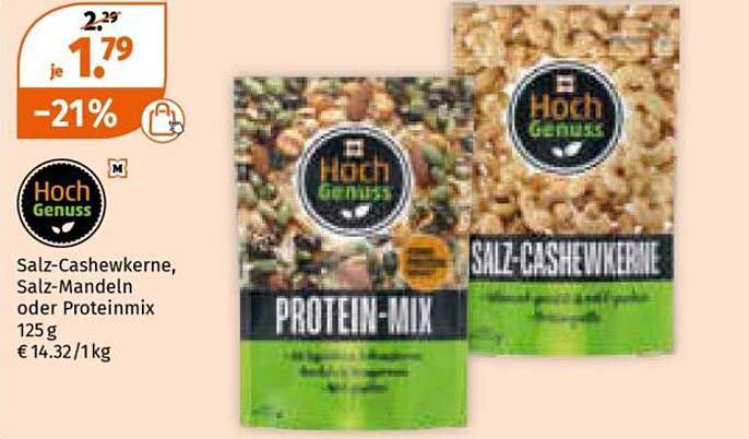 Hoch Genuss Salz-Cashewkerne, Salz-Mandeln oder Proteinmix 125 g