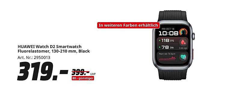 HUAWEI Watch D2 Smartwatch Fluorelastomer, 130-210 mm, Black