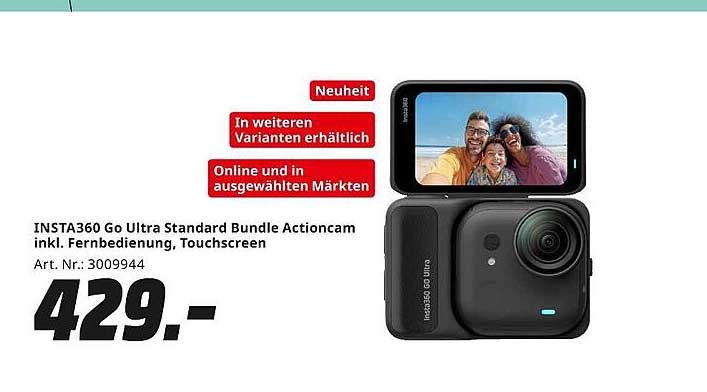 INSTA360 Go Ultra Standard Bundle Actioncam inkl. Fernbedienung, Touchscreen