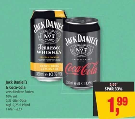 Jack Daniel's & Coca-Cola verschiedenene Sorten 10% vol