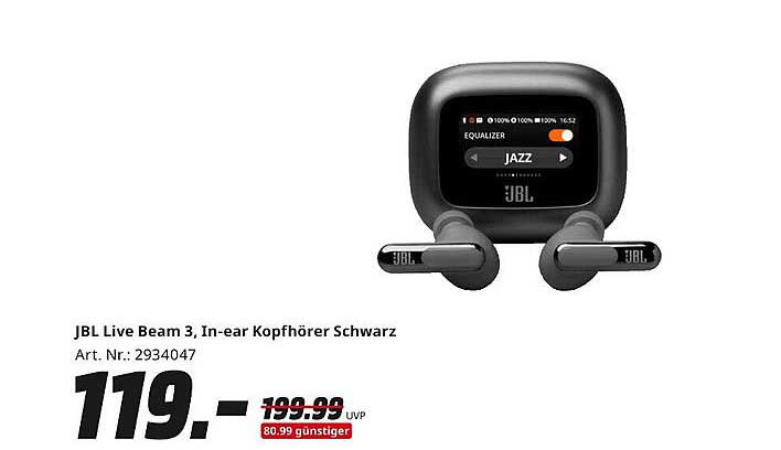 JBL Live Beam 3, In-ear Kopfhörer Schwarz