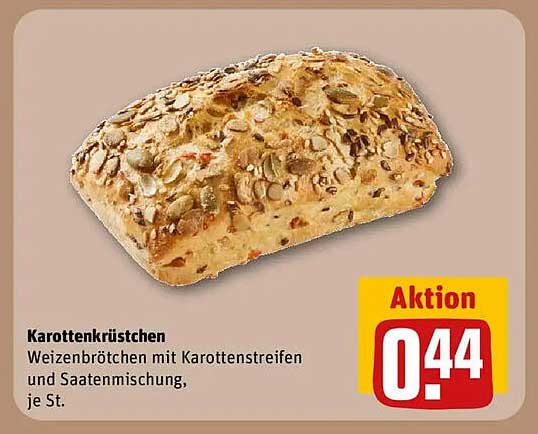 Karottenkrüstchen - Weizenbrötchen mit Karottenstreifen und Saatenmischung, je St.
