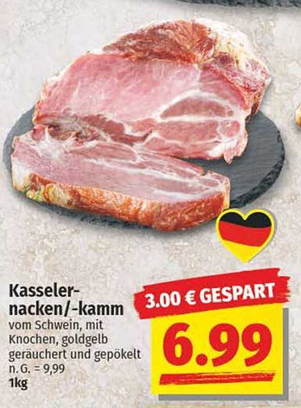 Kasselerücken/-kamm vom Schwein - goldgelb geräuchert und gepökelt