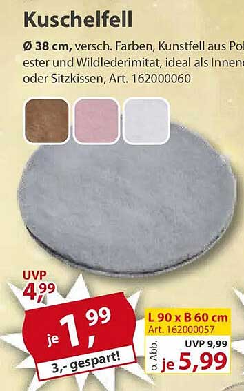 Kuschelfell Ø 38 cm - verschiedene Farben