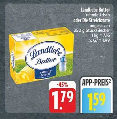 Landliebe Butter rahmig-frisch oder Die Streichzarte ungesalzen