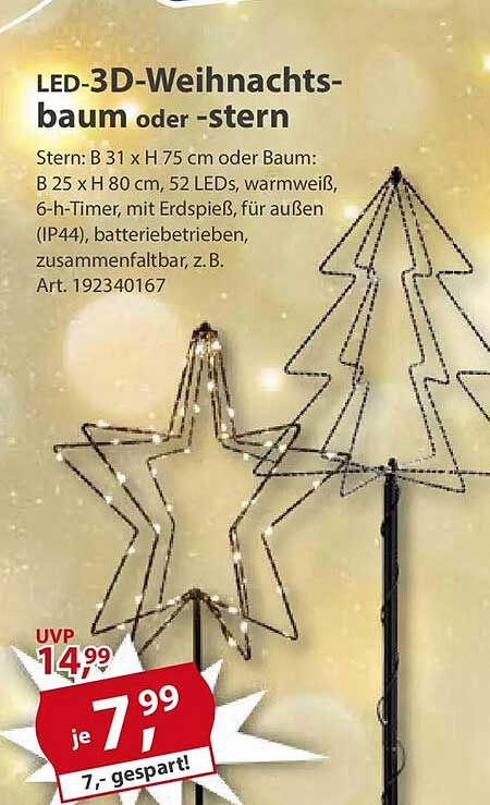 LED-3D-Weihnachtsbaum oder -stern