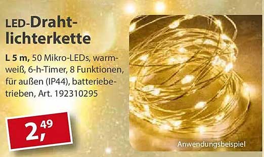 LED-Drahtlichterkette - 5 m, 50 Mikro-LEDs, warm-weiß