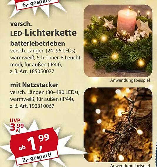 LED-Lichterkette batteriebetrieben und mit Netzstecker