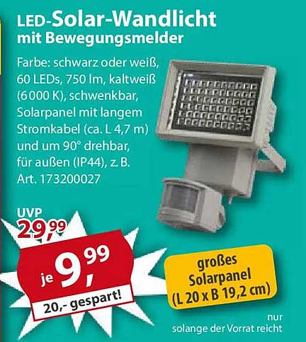 LED-Solar-Wandlicht mit Bewegungsmelder