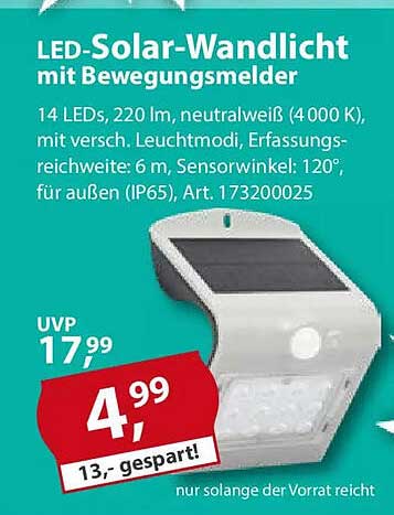 LED-Solar-Wandlicht mit Bewegungsmelder