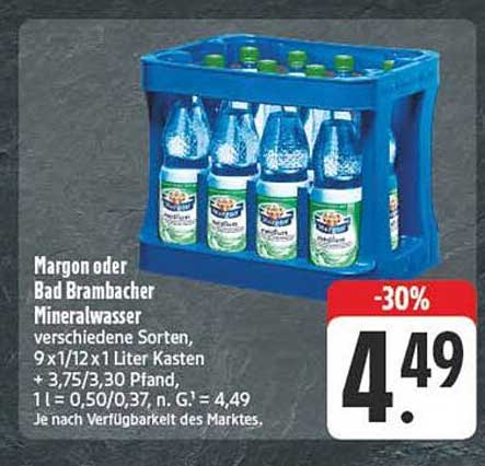 Margon oder Bad Brambacher Mineralwasser 9 x 1/12 x 1 Liter Kasten