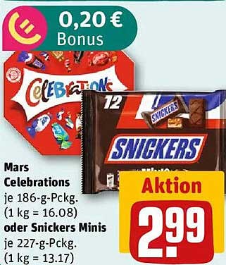 Mars Celebrations oder Snickers Minis – Aktion nur für kurze Zeit!