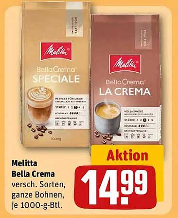 Melitta Bella Crema, verschiedene Sorten, ganze Bohnen, je 1000-g-Btl.