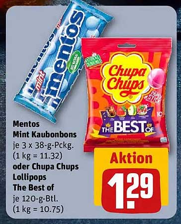 Mentos Mint Kaubonbons oder Chupa Chups Lollipops – Aktion