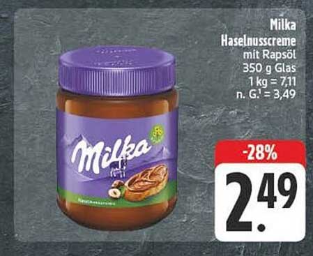 Milka Haselnusscreme mit Rapsöl