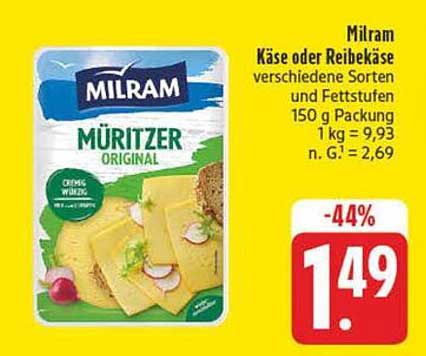 Milram Käse oder Reibekäse verschiedene Sorten und Fettstufen 150 g Packung