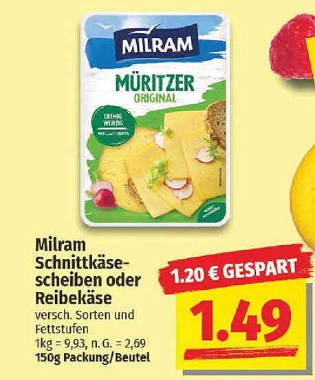 Milram Schnittkäse-Scheiben oder Reibekäse 150g - nur 1,49€
