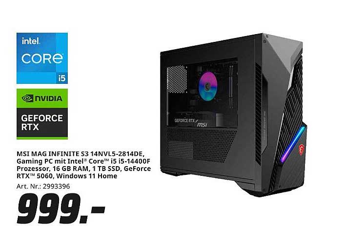 MSI MAG INFINITE S3 14NVL5-2814DE, Gaming PC mit Intel® Core™ i5-14400F