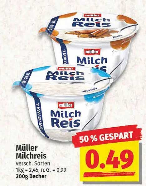 Müller Milchreis versch. Sorten - Jetzt für nur 0,49 €