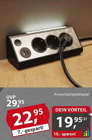 Multifunktionale Steckdosenleiste mit USB-Anschlüssen und LED-Licht