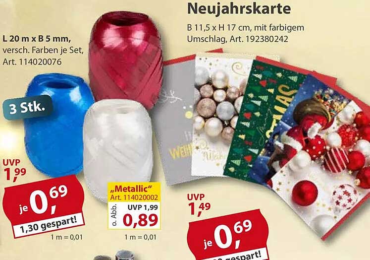 Neujahrskarte und Metallic-Geschenkband Set