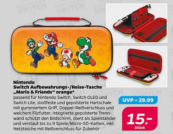 Nintendo Switch Aufbewahrungs-/Reise-Tasche "Mario & Friends" orange