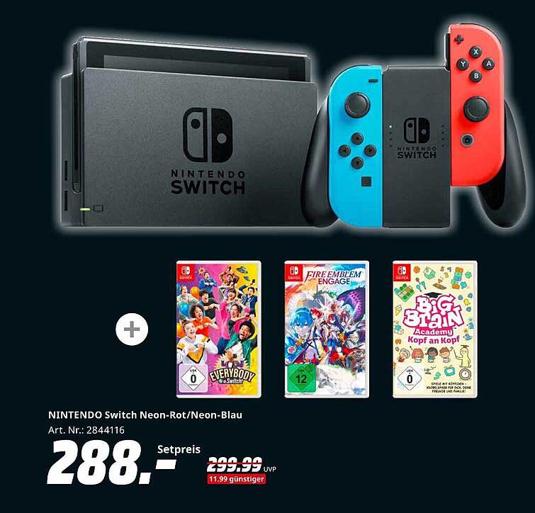 NINTENDO Switch Neon-Rot/Neon-Blau mit Spielen