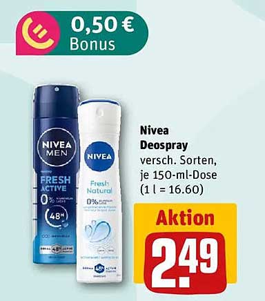 NIVEA Deospray - verschiedene Sorten, je 150-ml-Dose für nur 2,49 €