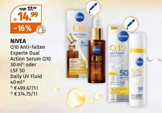 NIVEA Q10 Anti-Falten Experte Dual Action Serum Q10 30 ml oder LSF 50 Daily UV Fluid 40 ml