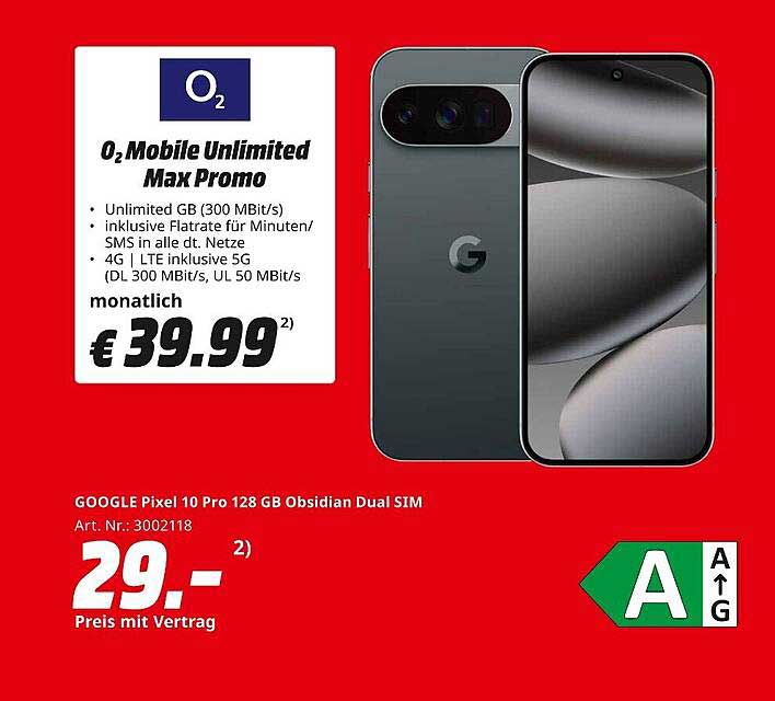 O2 Mobile Unlimited Max Promo mit Google Pixel 10 Pro 128 GB
