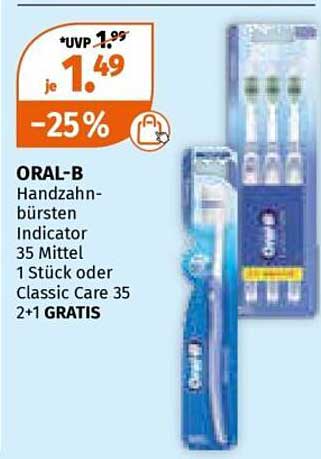 ORAL-B Handzahnbürsten Indicator 35 Mittel 1 Stück oder Classic Care 35 2+1 GRATIS