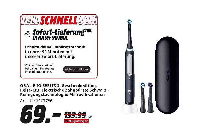ORAL-B IO SERIES 3, Geschenkedition, Reise-Etui Elektrische Zahnbürste Schwarz