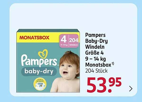 Pampers Baby-Dry Windeln Größe 4 (9-14 kg) - Monatsbox mit 204 Stück